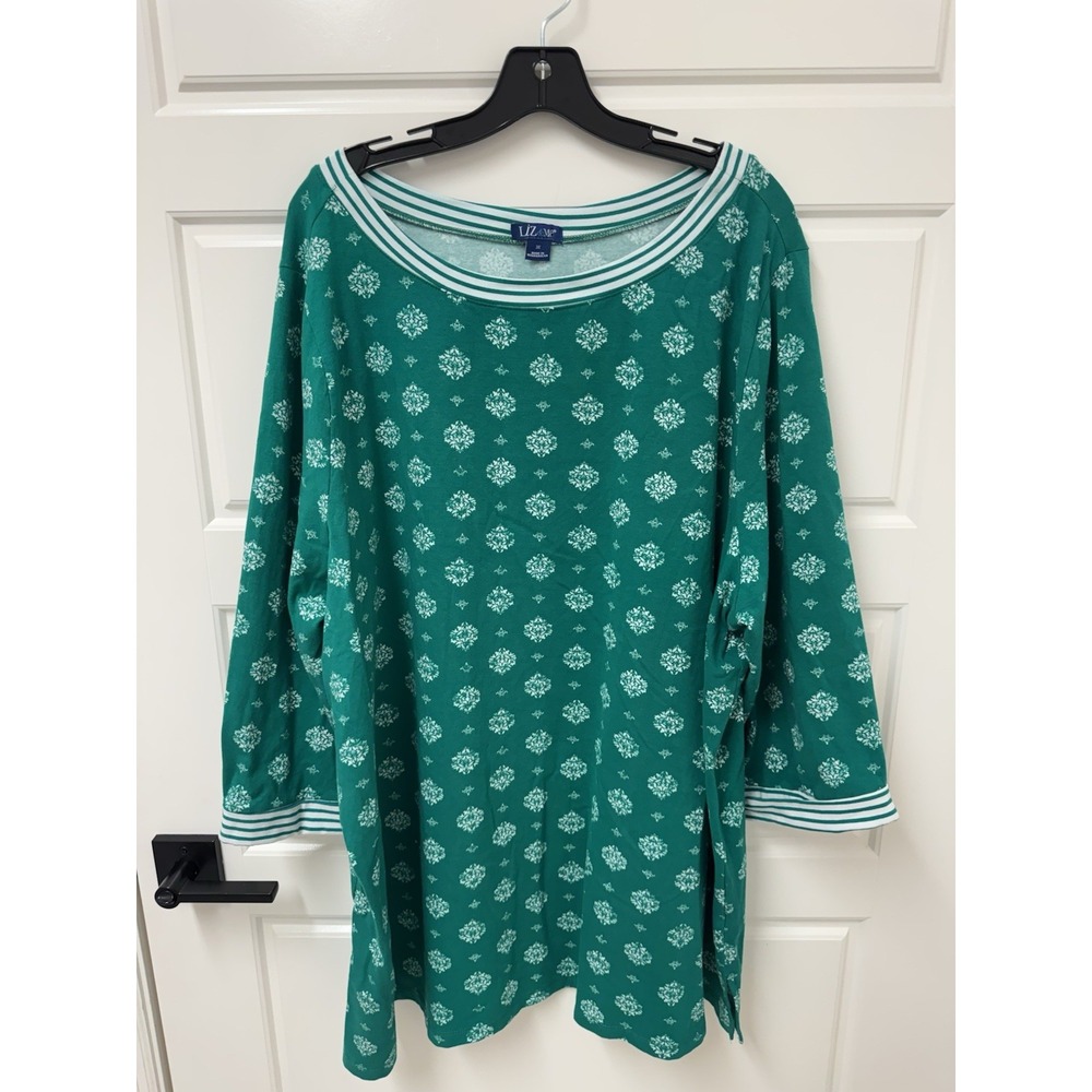 3X Liz & Me Top Blouse Pullover Stretch Green Print  A8